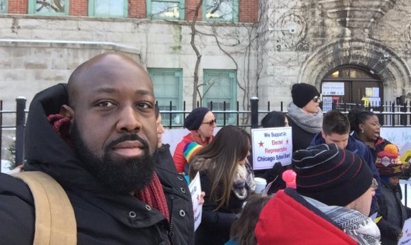 AROS "Executive Director" Keron Blair at a Chicago Teachers Union rally in February.